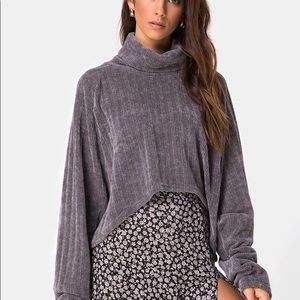 Motel Rocks chenille cropped sweater, grey (S)